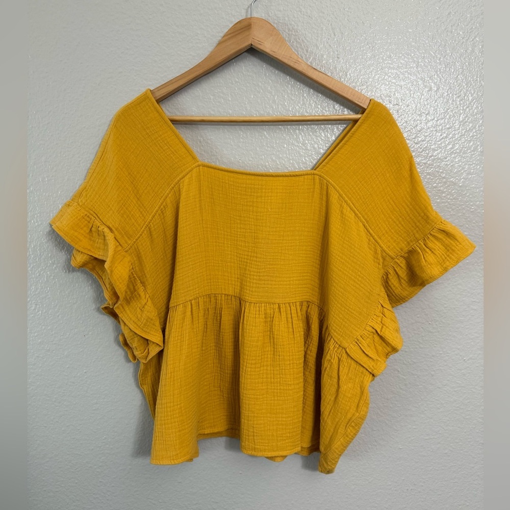 Lucky Brand Gold Yellow 100% Cotton Flutter Top